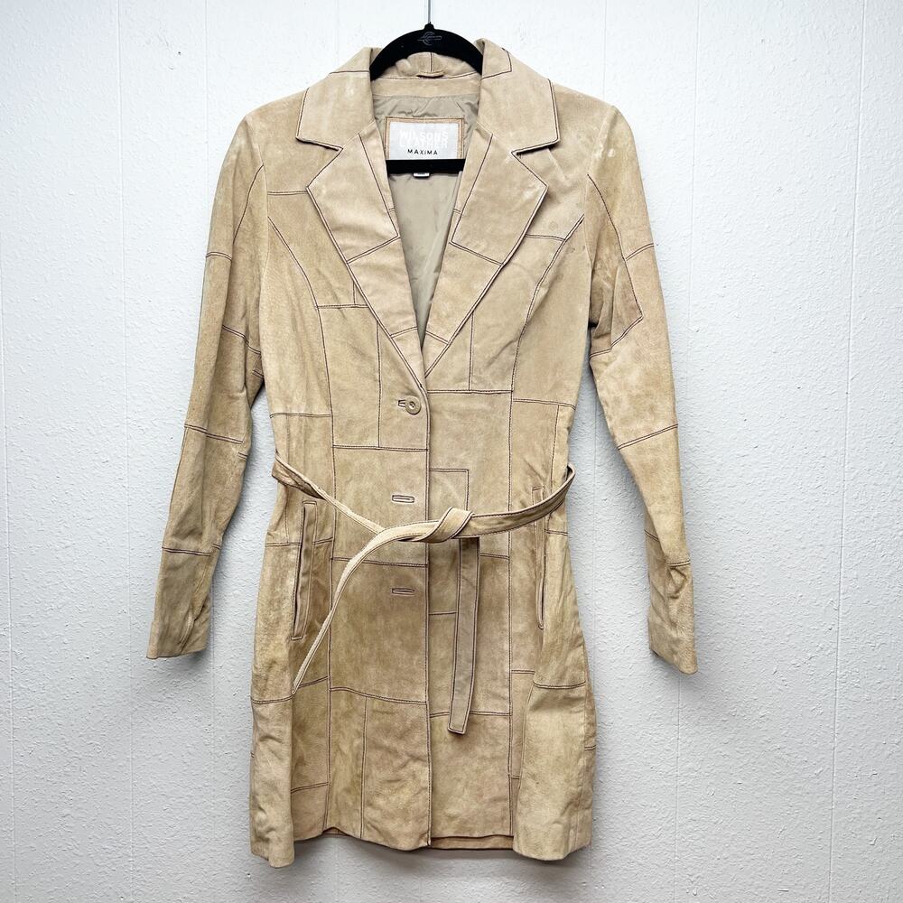Wilsons Suede Leather Vintage Patchwork Duster Jacket Womens Small Y2K Luxury